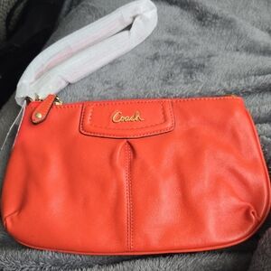Coach Vibrant Orange Leather Wristlet,  NWT